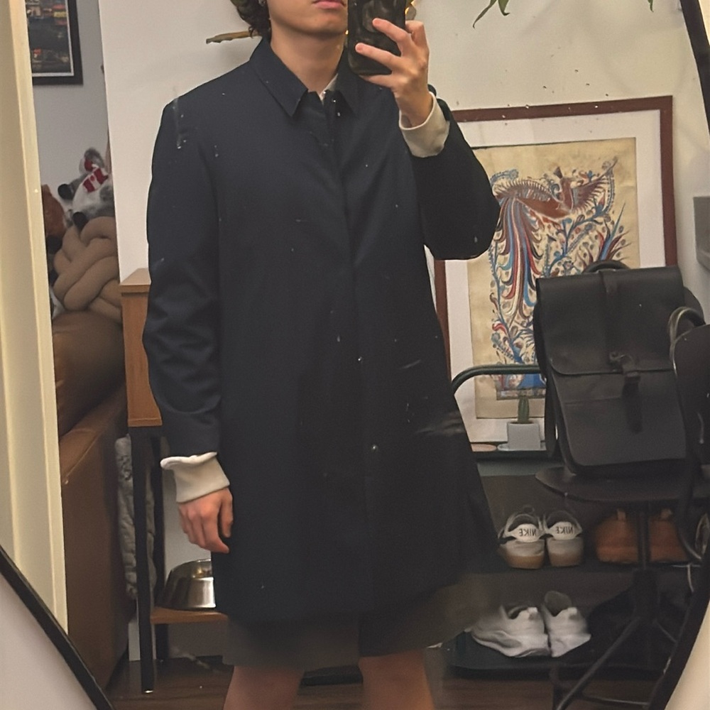 COS Men’s Navy Cotton MAC Coat - Minimalist Formal Style, Size S